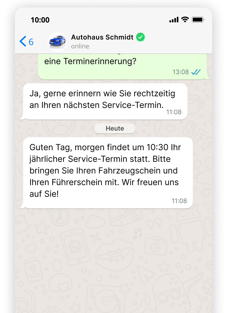 Bild einer WhatsApp-Unterhaltung mit Terminerinnerung