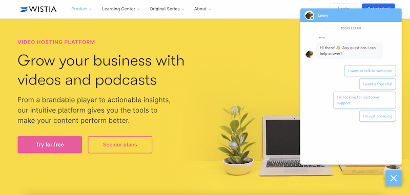 Screenshot of Wistia's chatbot Lenny