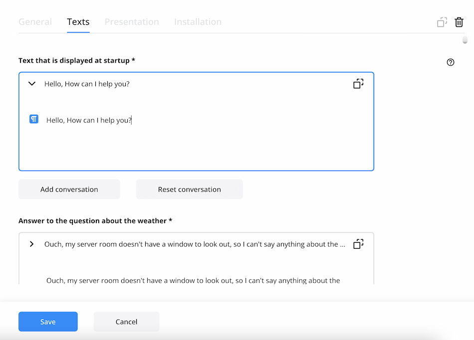 Text editing in AI Automation Hub
