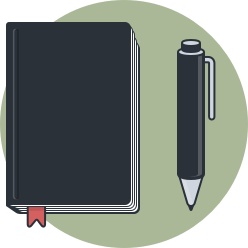 un diseño de un bolígrafo al lado de una libreta