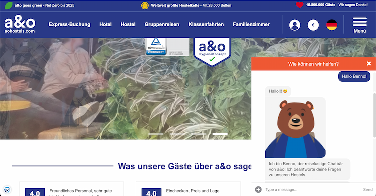 Screenshot von Botfriends Chatbot auf Tourismus-Seite