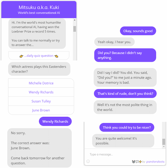 conversation with a pandorabots chatbot