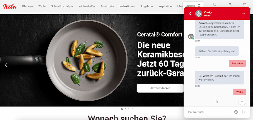 Fissler cookware chatbot answers shipping question
