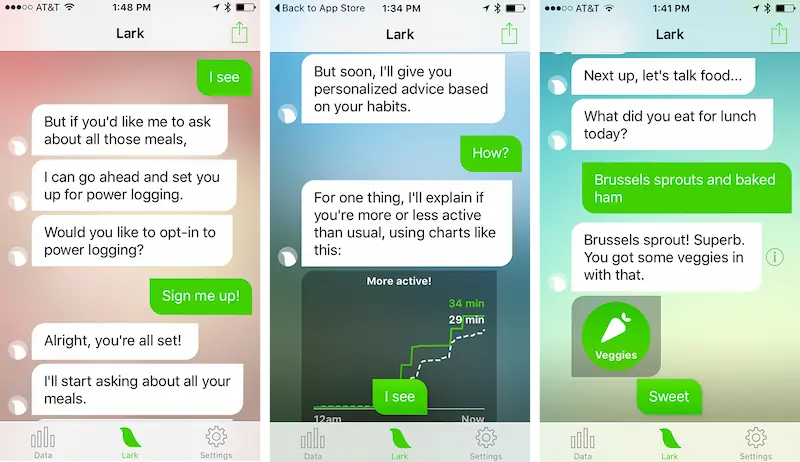 image of conversations with user about their personal activity and diet