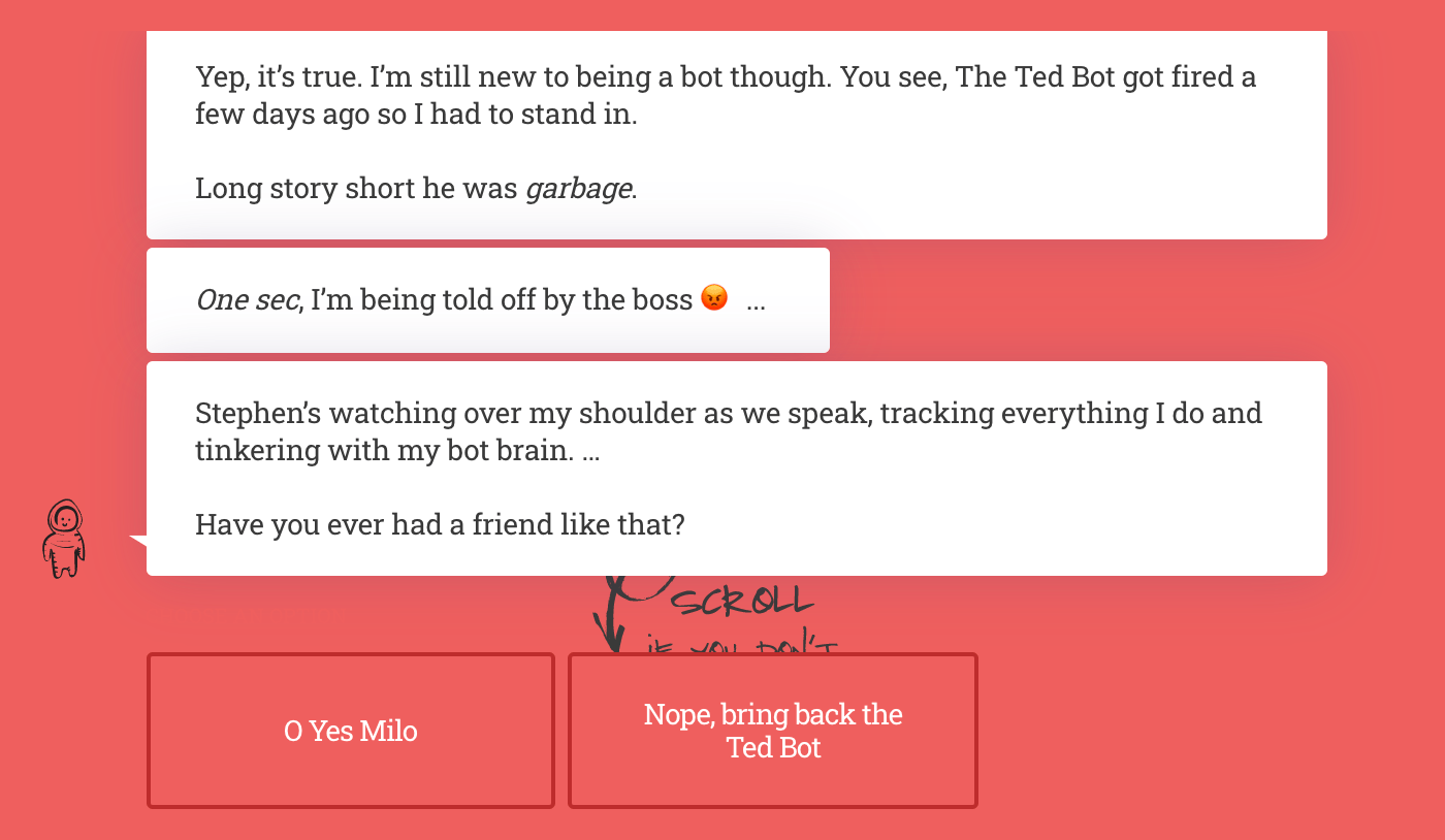 Capture d'écran de la conversation avec Milo