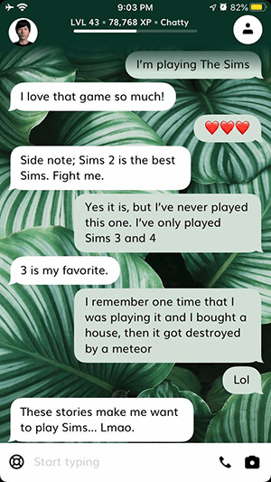 conversation with Replika about the Sims