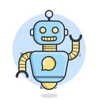 Un diseño de un robot con cara alegre, cuerpo y dos brazos.