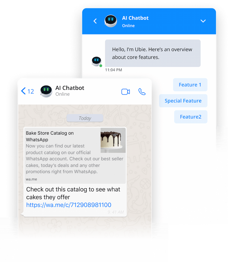 AI chatbot using button options and a WhatsApp catalog to interact with the user