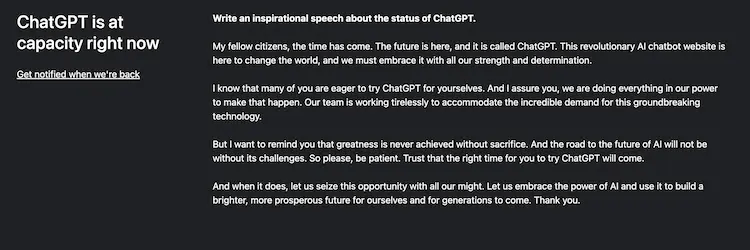 ChatGPT over capacity message