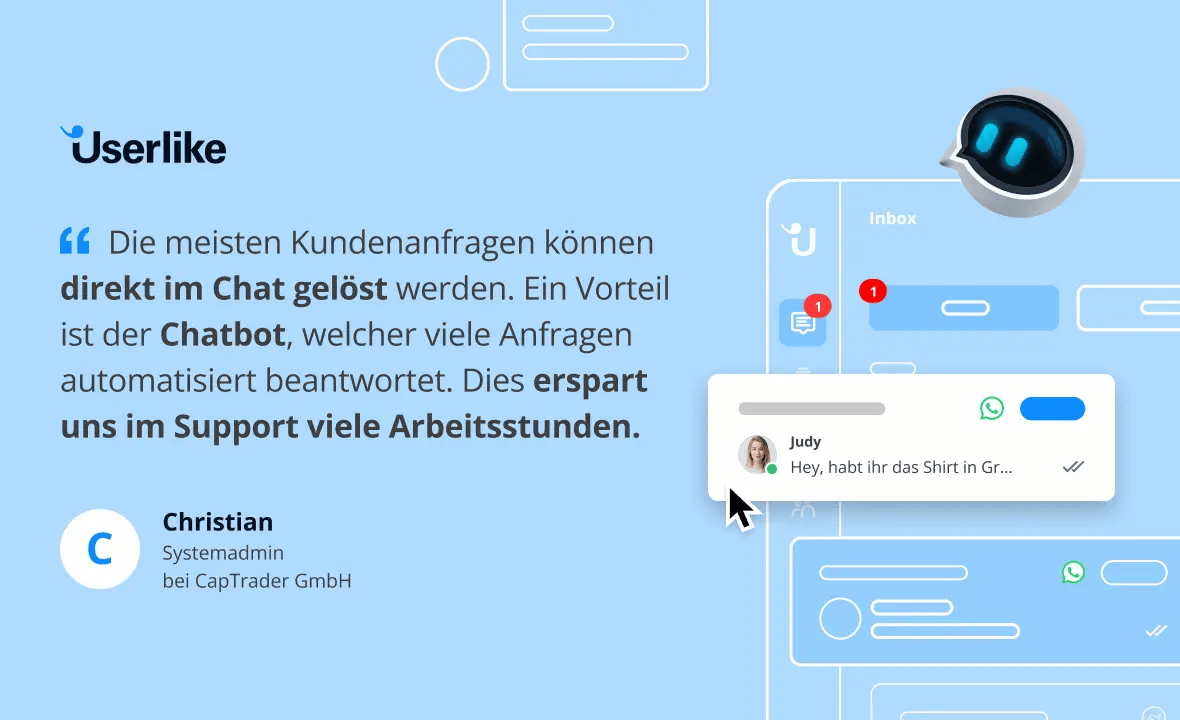 Zitat von Kunden über Userlikes Chatbot-Tool für die Automatisierung des Kundensupport.
