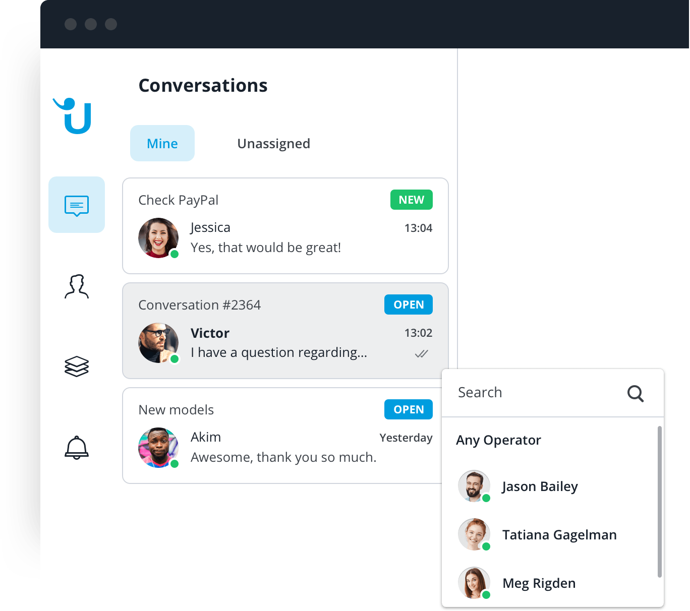 Un’immagine che mostra il Message Center di Userlike.