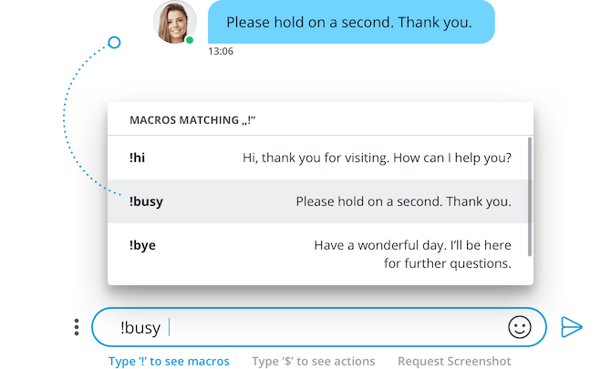Les réponses préenregistrées de Userlike dans un contexte d'assistance.