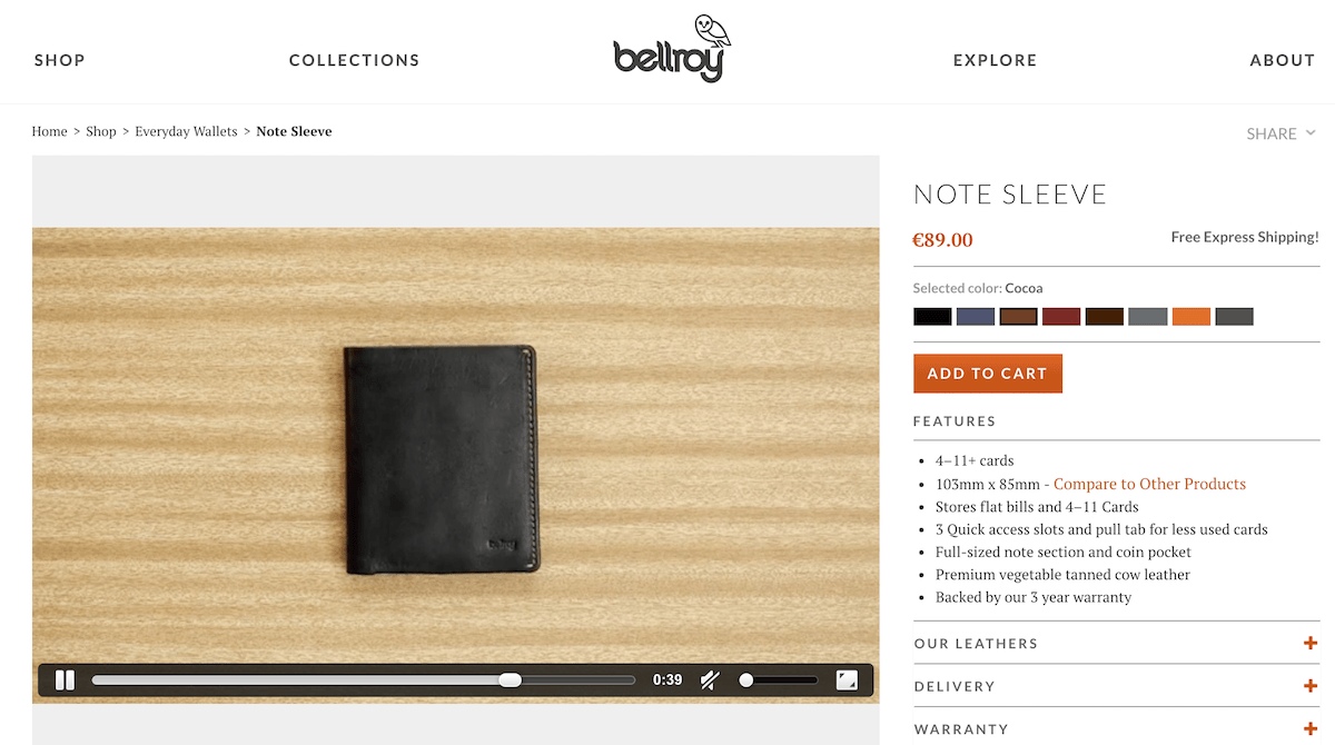 Informations produit du fabricant de porte-monnaie Bellroy