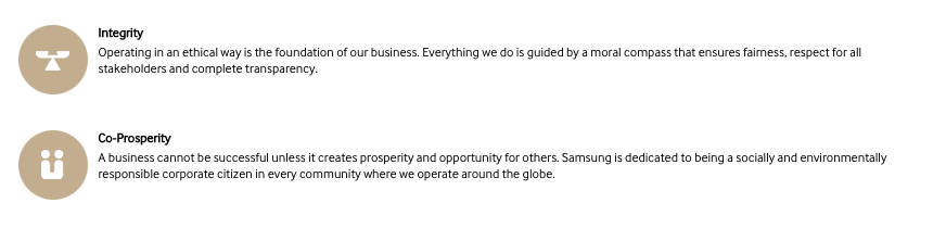 Extraits sur les valeurs de Samsung