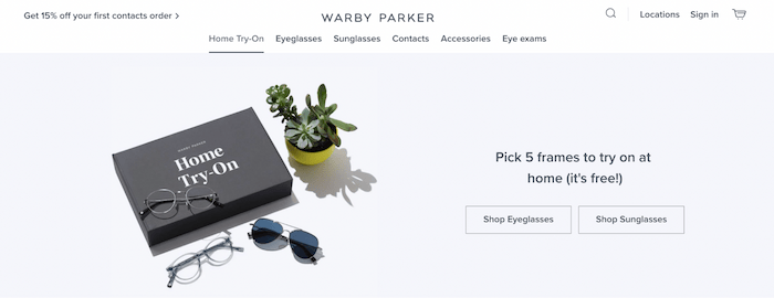 The website Warby Parker