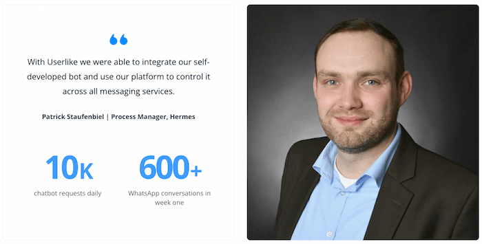 Chatbot testimonial from Hermes