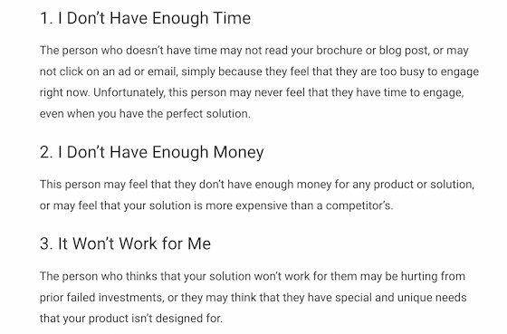 Common objections from consumers