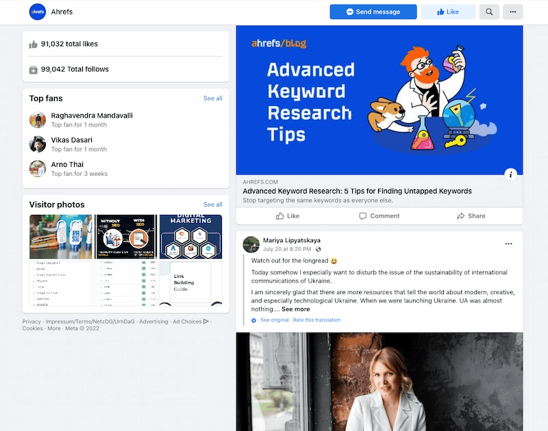 Captura de pantalla de la página de Facebook de Ahref