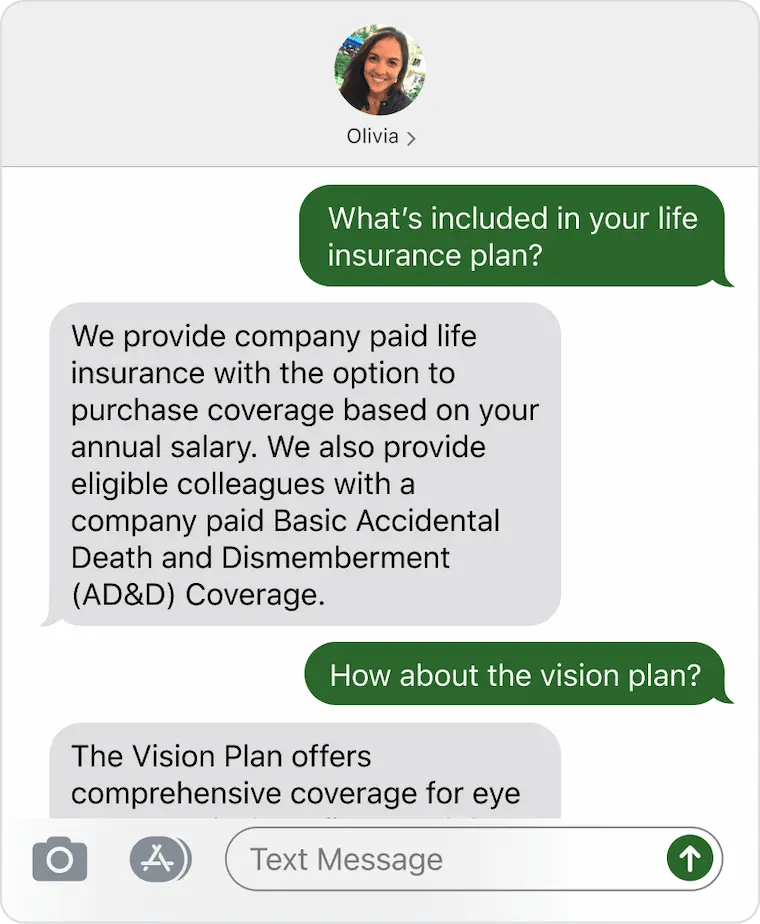 HR chatbot answers questions about job benefits