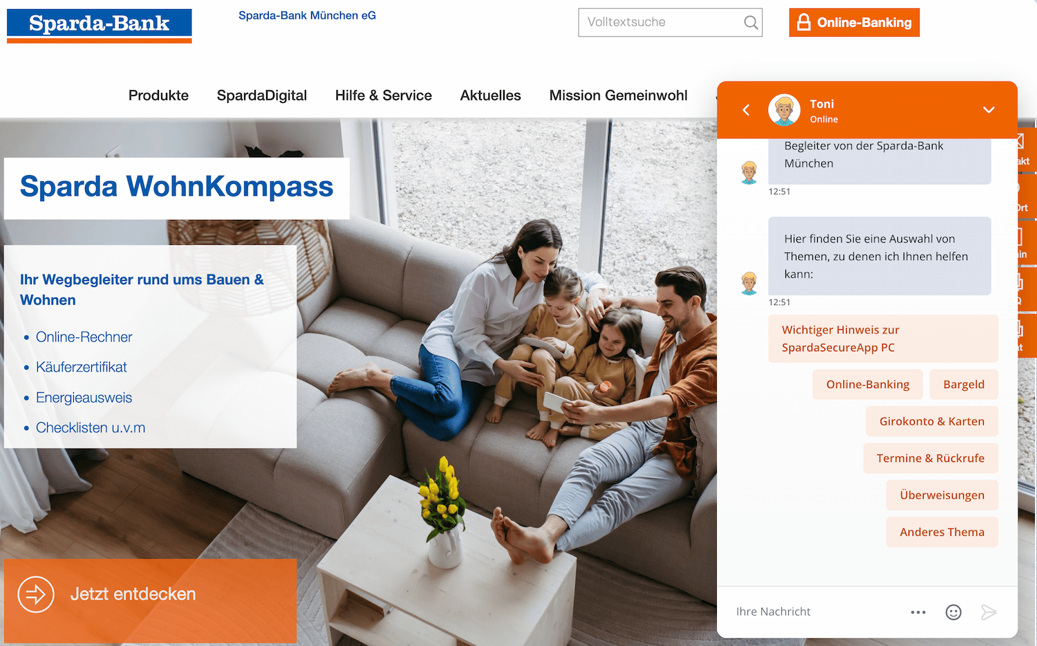 Ein Screenshot der Website der Spardabank München