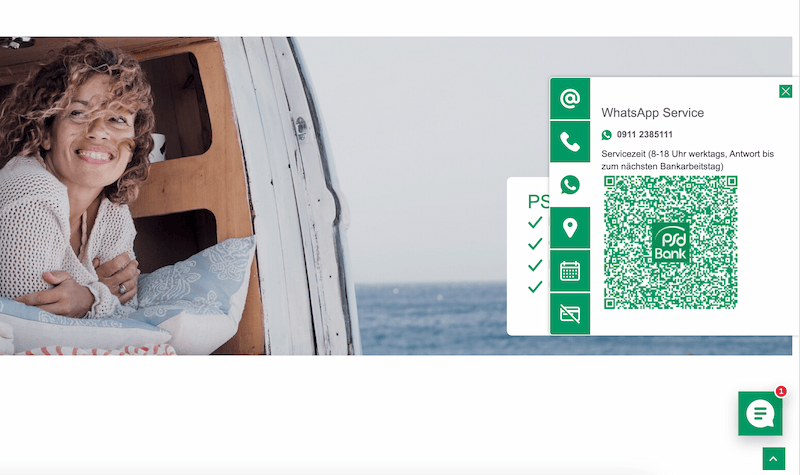Ein Screenshot der Website des WhatsApp-Kanals von PSD-Bank