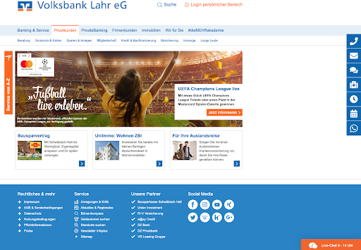 screenshot from the website of Volksbank Lahr