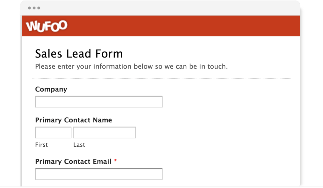 screenshot of sales lead form of wufoo