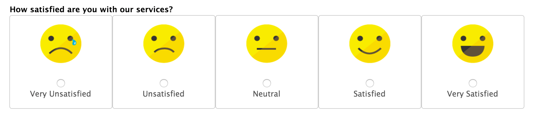 Graphic of labeled CSAT score scale with emoticons