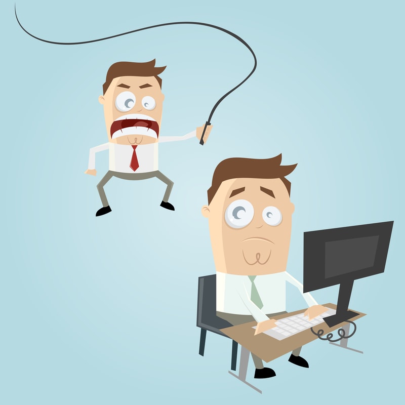 Cartoon of boss whipping his employee.