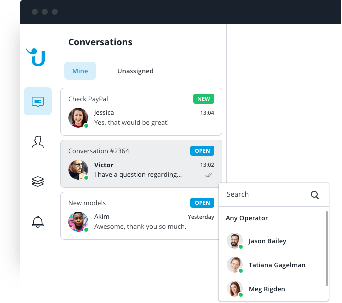 image des conversations attribuées dans le tableau de bord de Userlike