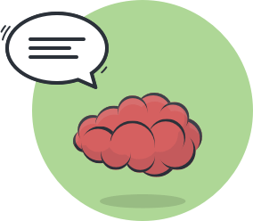 cartoon of a brain with a speech bubble