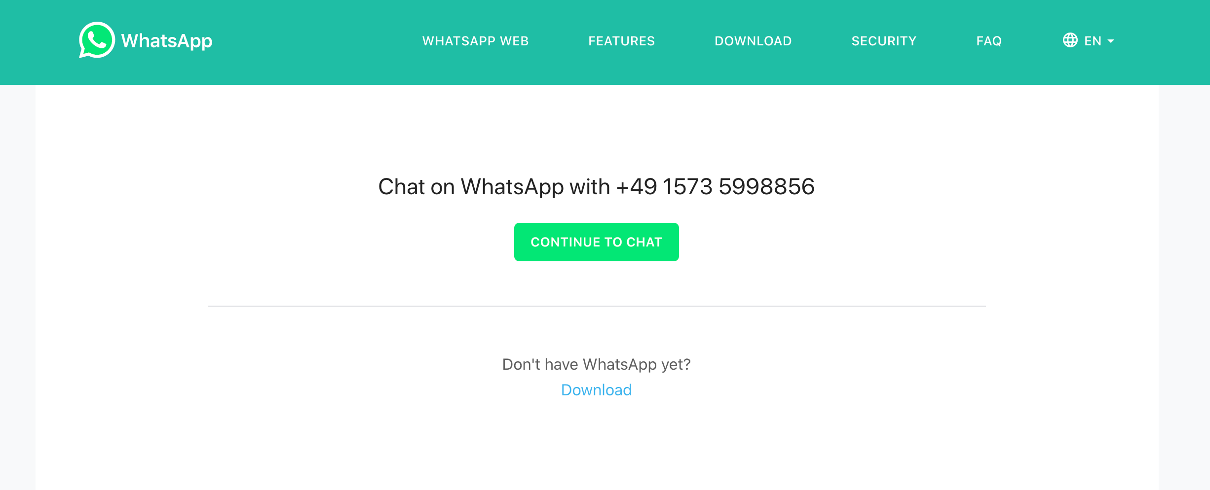 Screenshot der WhatsApp Nummer von Userlike
