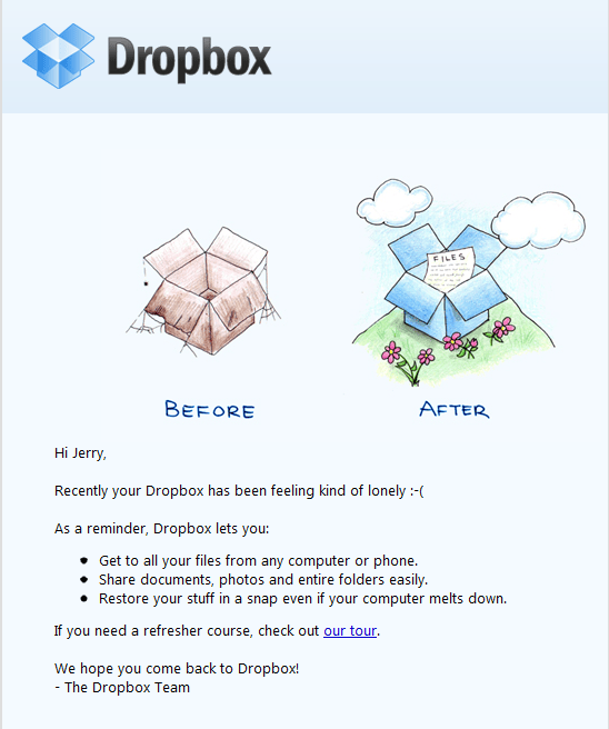 Dropbox email to reactivate inert users