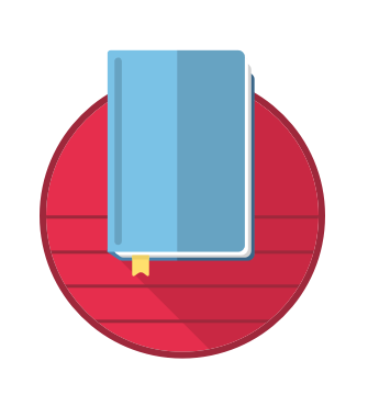 Ein blaues Buch vor einem roten Kreis.