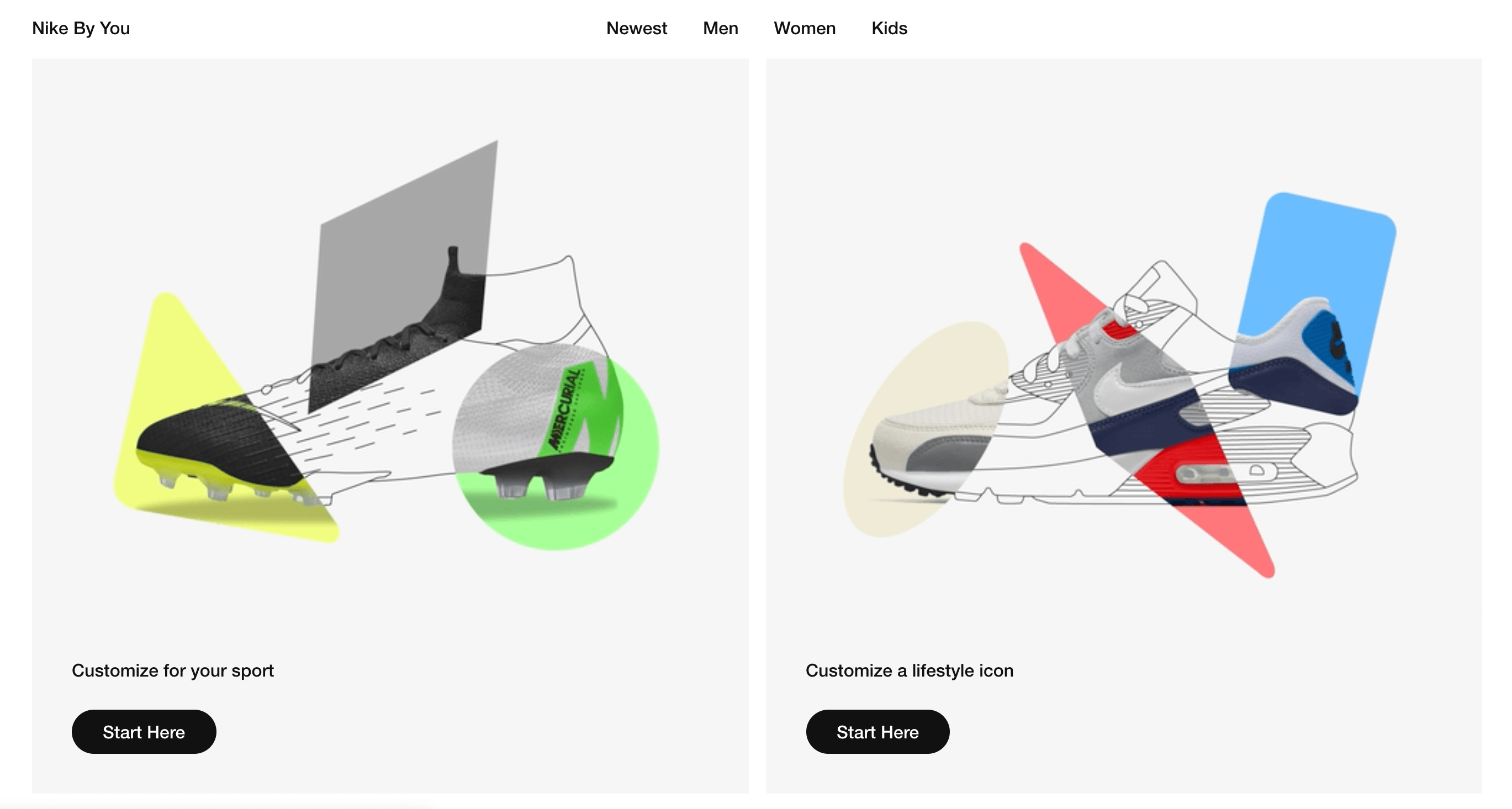 Nike's website for customizable shoes.