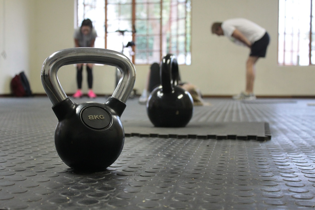 photograph picture of a kettle weight in a gym
