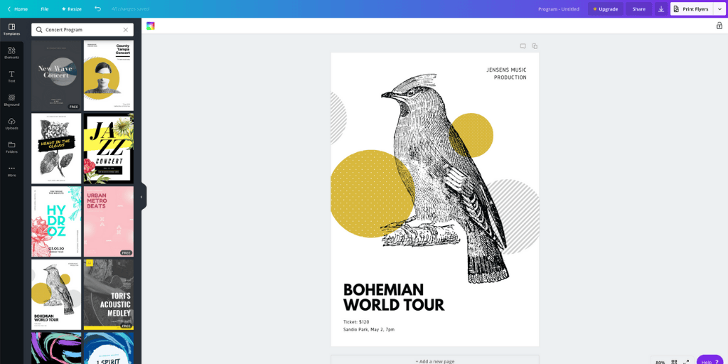 Canva template for a concert poster