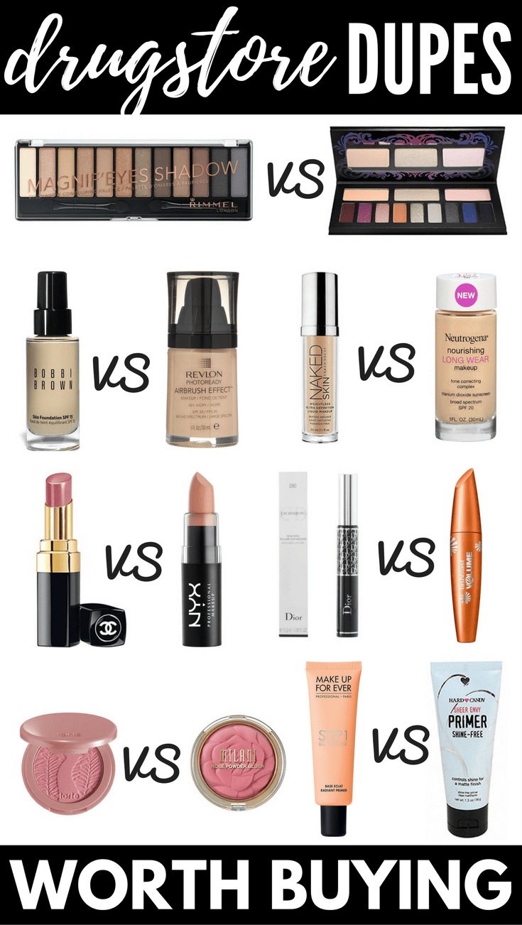 A makeup comparison chart
