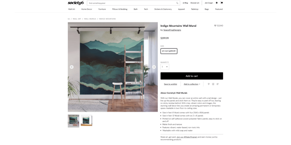 Product page for a wall mural