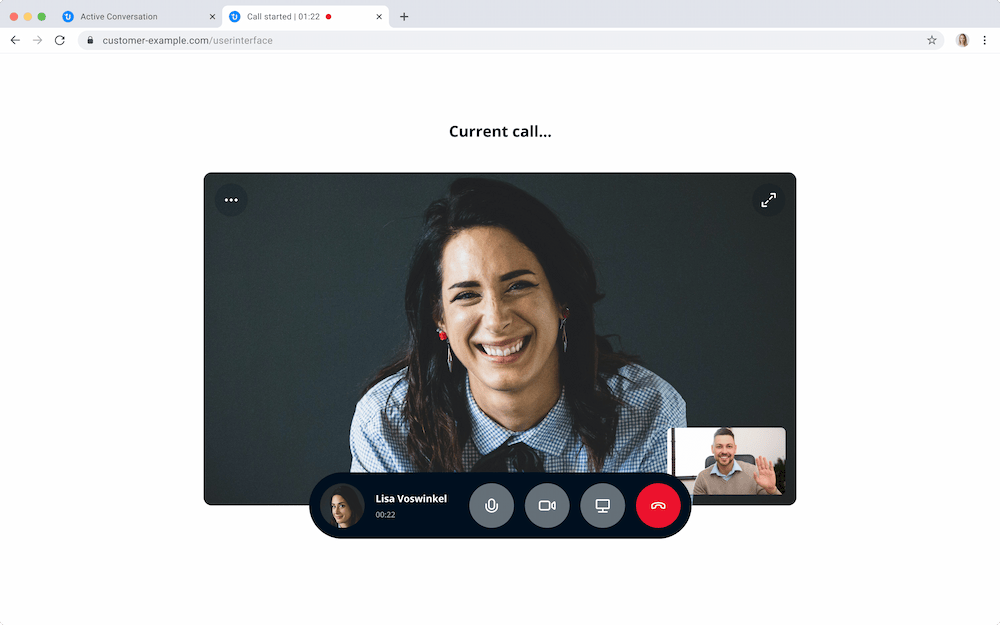 Browser-based video call within live chat