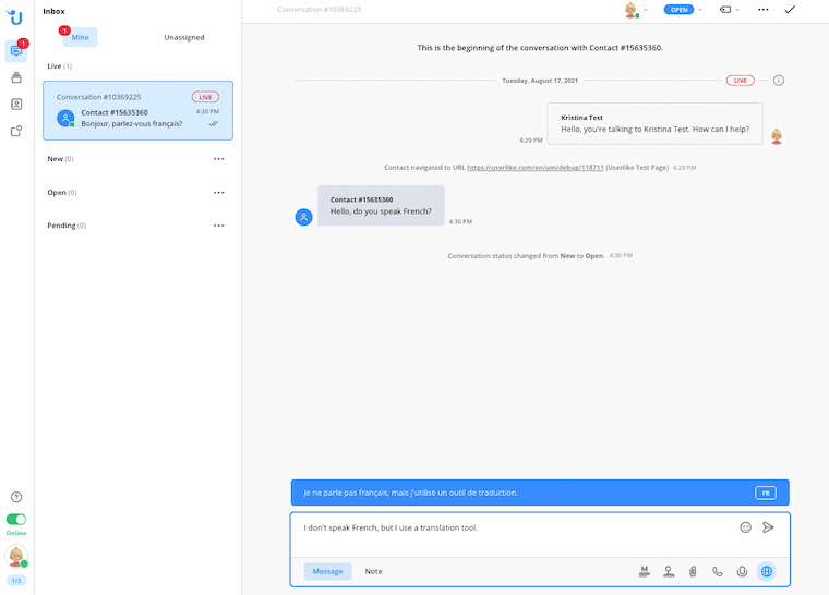 Auto translate canned messages in Userlike message center