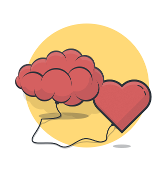 cartoon of a brain connected to a heart