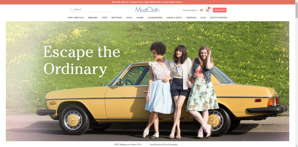 Screenshot of Modcloth website.