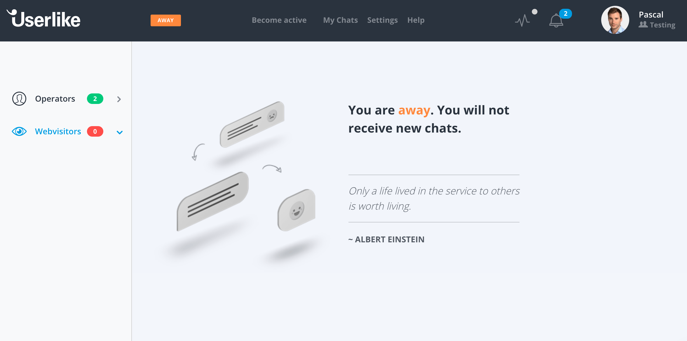 Userlike's Chat Panel on Away status.