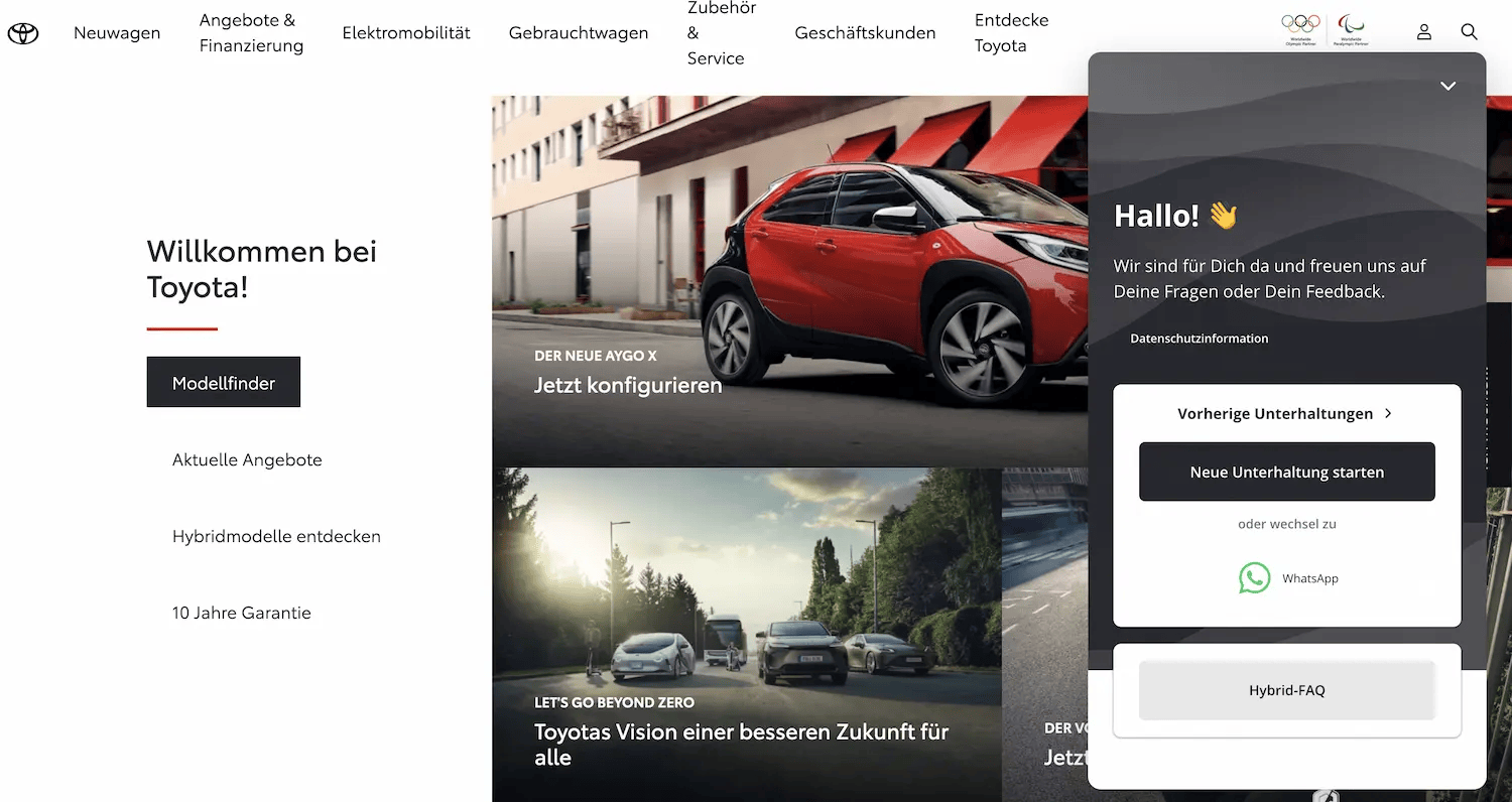 Live-Chat auf Toyotas Website für Kundentraining.