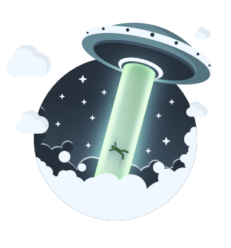 Comic-Figur wird von UFO gefangen.