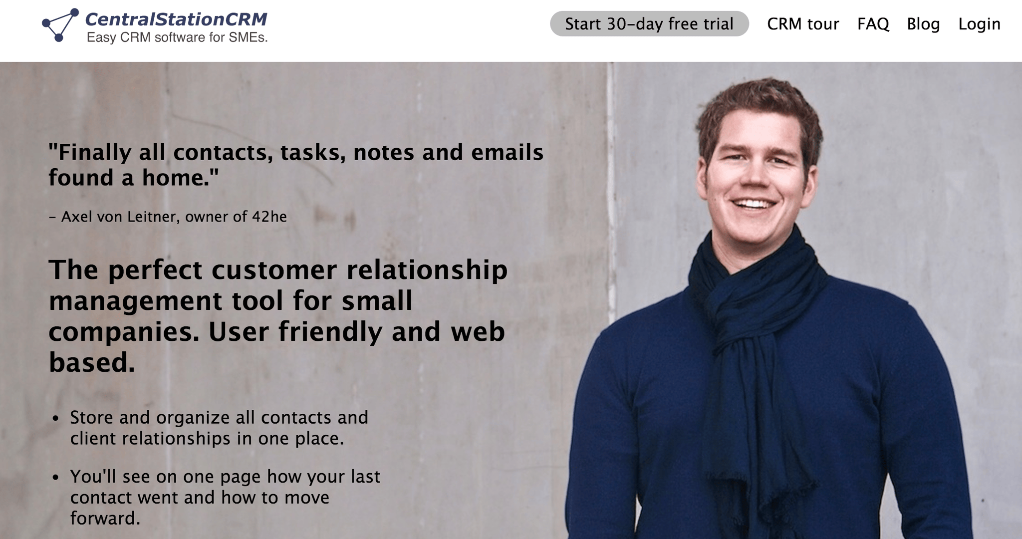 screenshot of the CentralStationCRM website