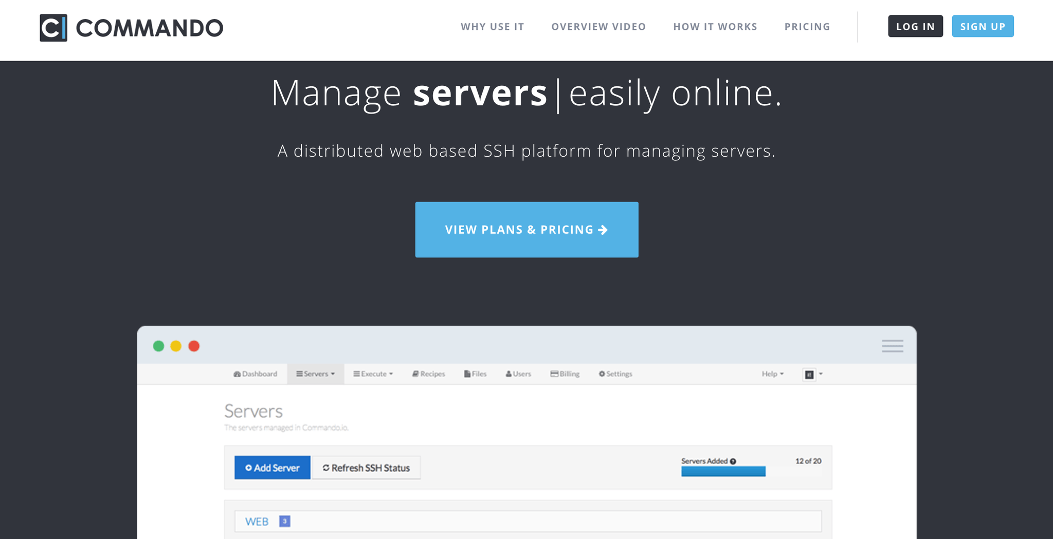 screenshot of the Commando.io website