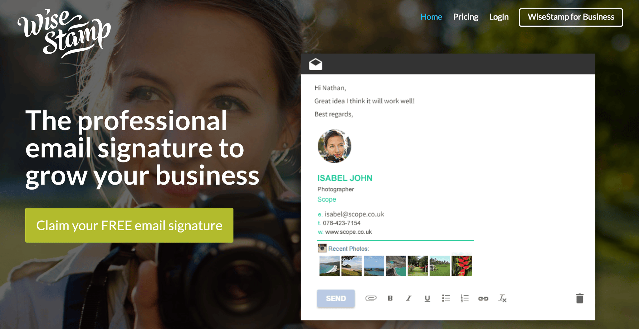 screenshot of the WiseStamp website