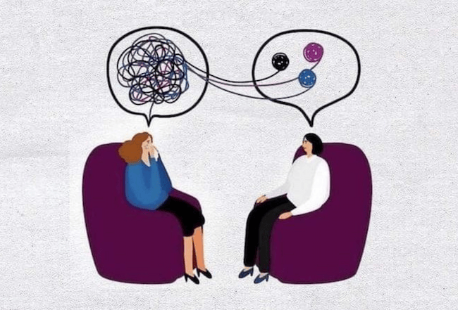 Illustration of a therapist understanding a person's worries